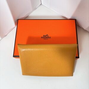 Hermès Jaune d'Or & Blue Sapphire Chevre Leather Origami Envelope Pouch